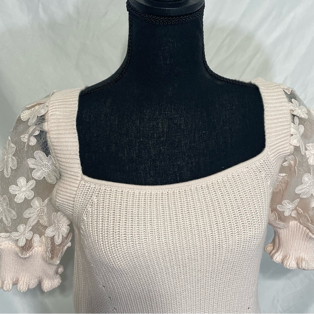 Industry Republic tutu Pink Knit Top Size M. Sheer Floral Sleeves. New. MSRP $88 - Picture 2 of 12